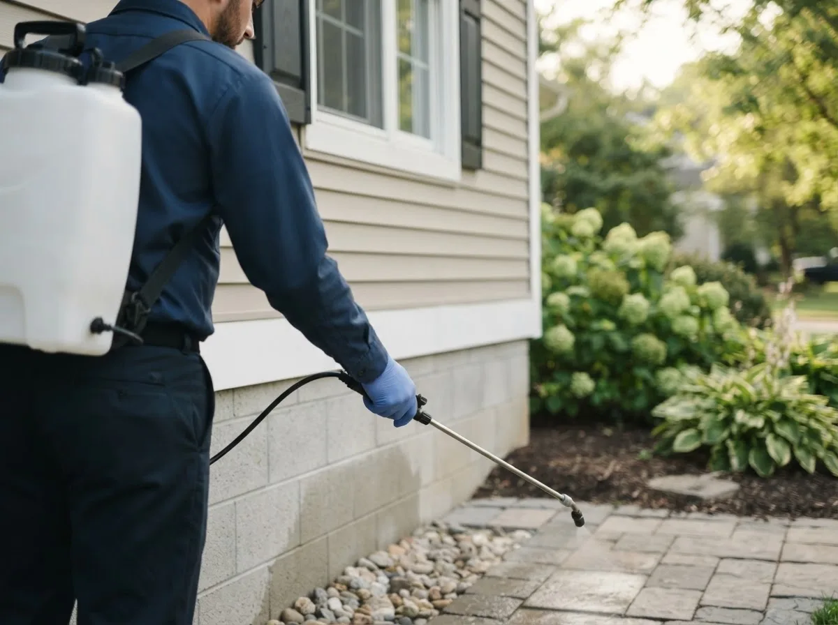 Pest control technician inspecting a home in Coffeen, IL